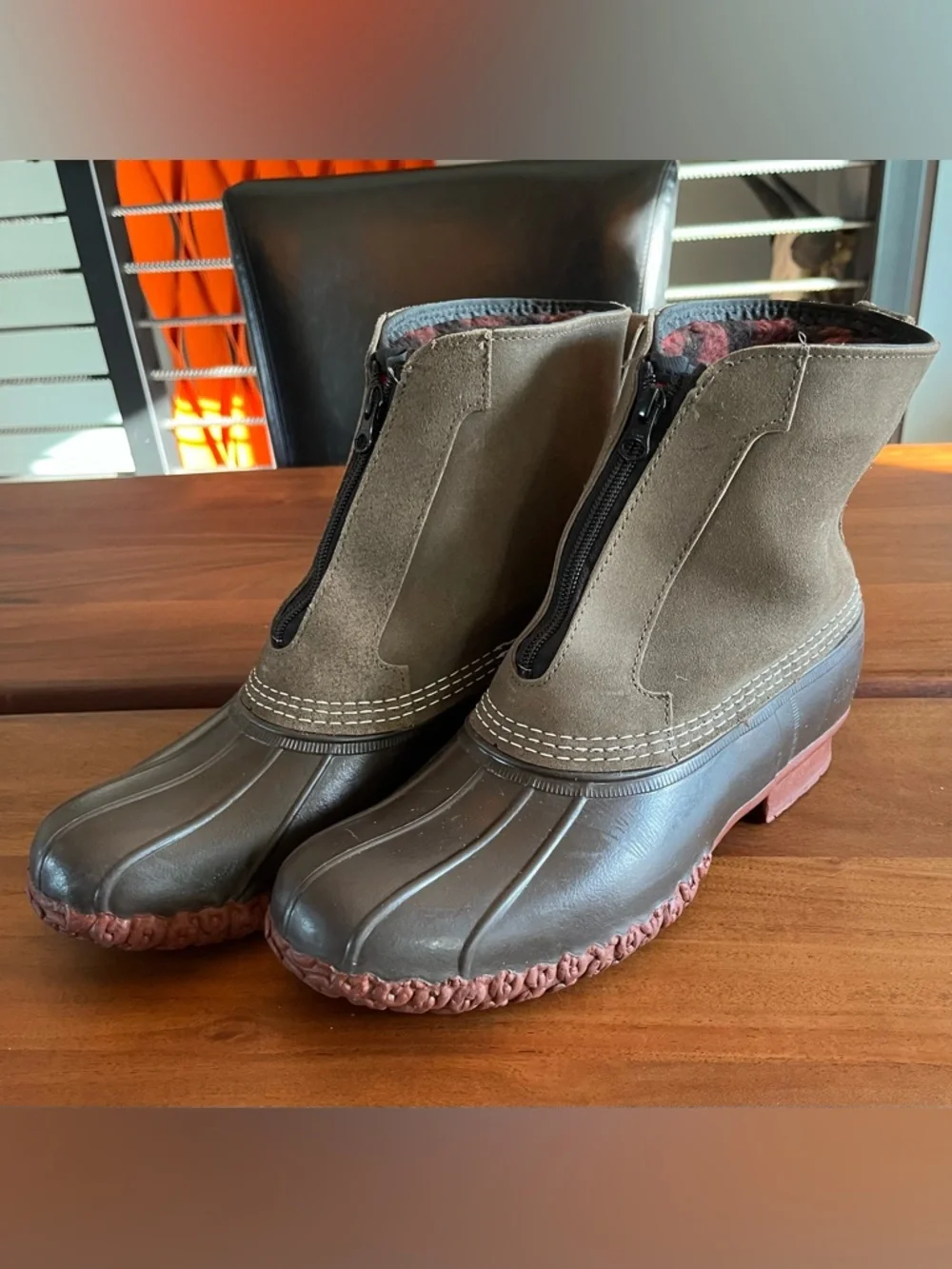 LL Bean Boots Fleece Plaid Lined Primaloft Waterproof USA Made Mens 11 M Brown